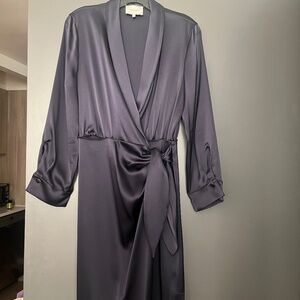 Nanushka Navy Satin Wrap Dress